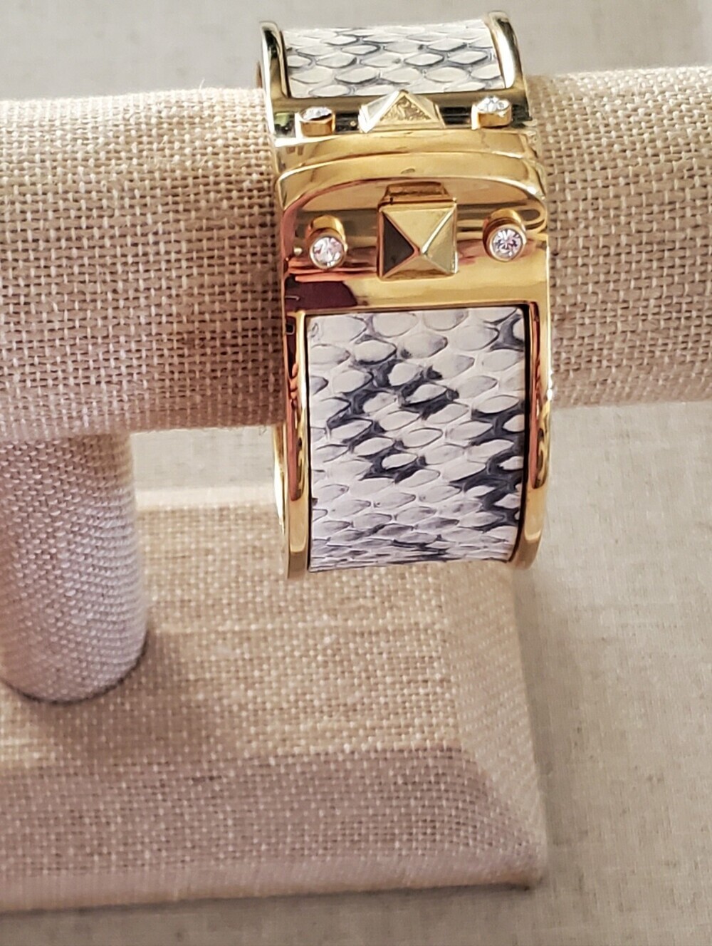 Stella & Dot Bello Clamper Bracelet Gold Faux Snakeskin Crystal Stud Cuff NWOT